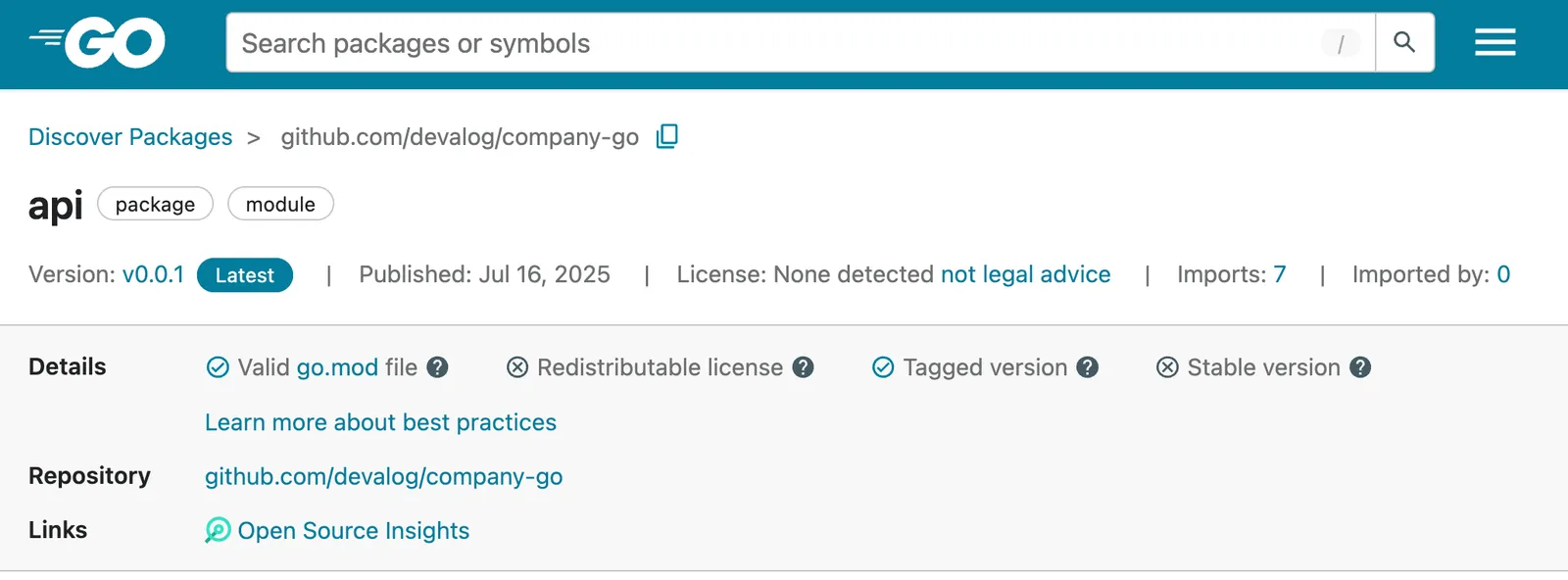 Versioned package published on Pkgsite