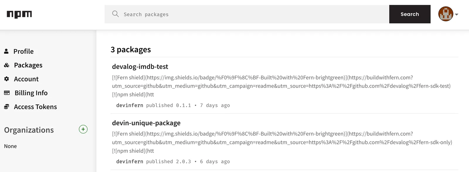 Versioned package published on npmjs.com
