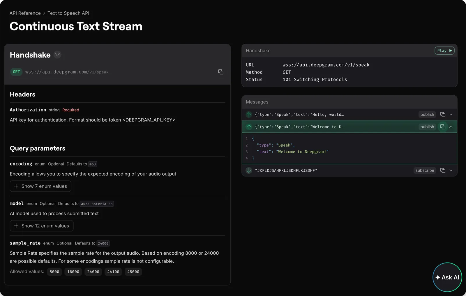 WebSocket API 参考示例