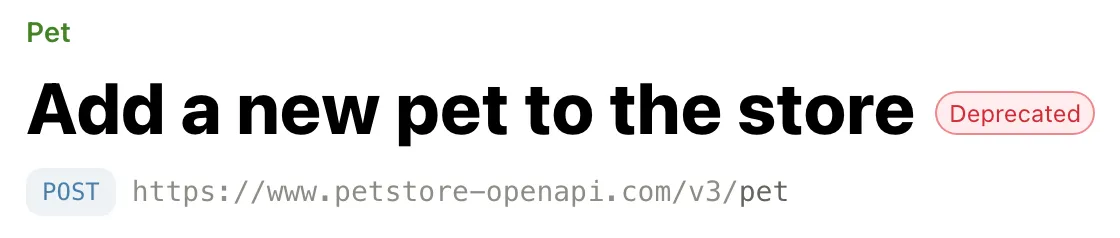 Screenshot of API Reference endpoint with tag showing deprecated