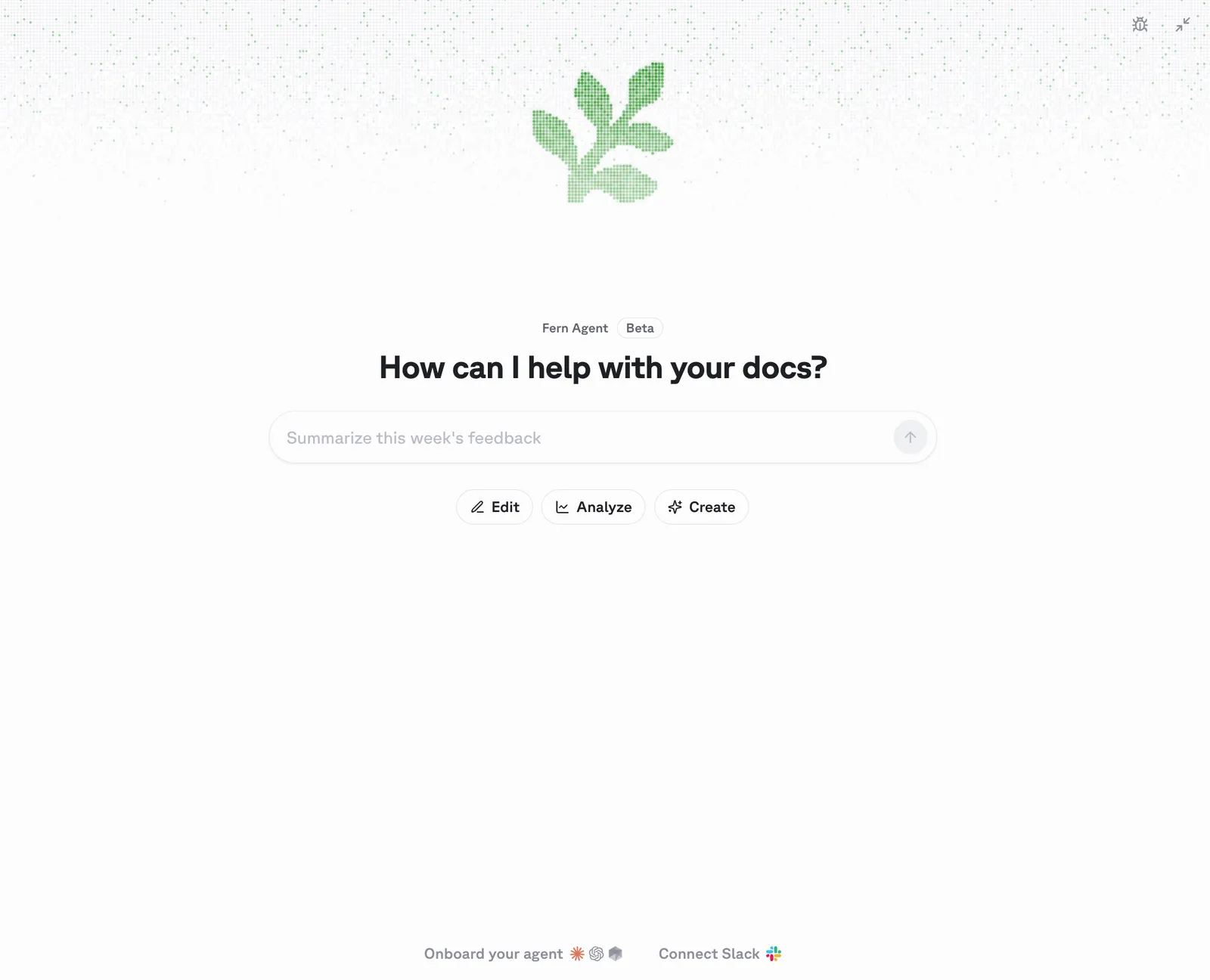 The Fern Agent chat panel in the Fern Dashboard