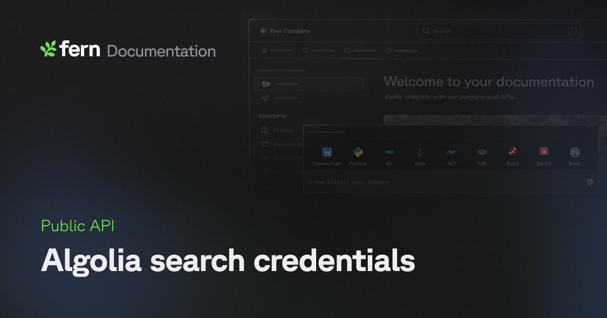 Algolia search credentials | Fern Documentation