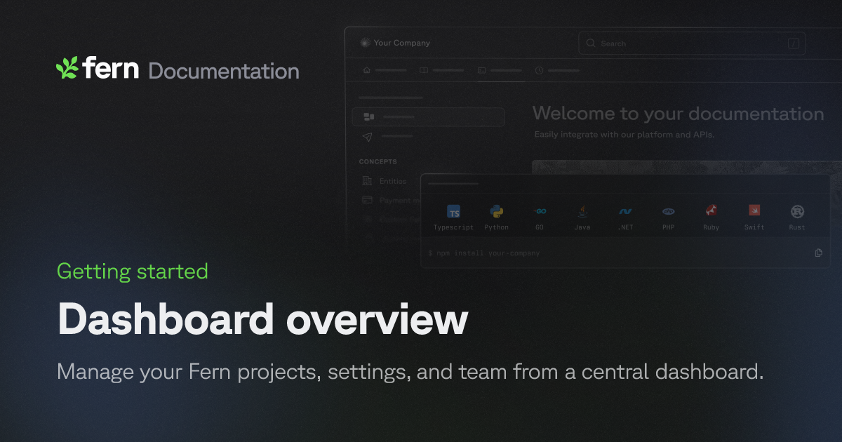 Dashboard overview | Fern Documentation