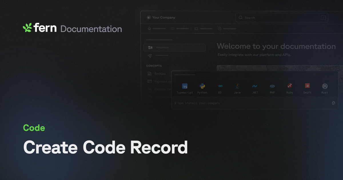 Create Code Record | Fern Documentation